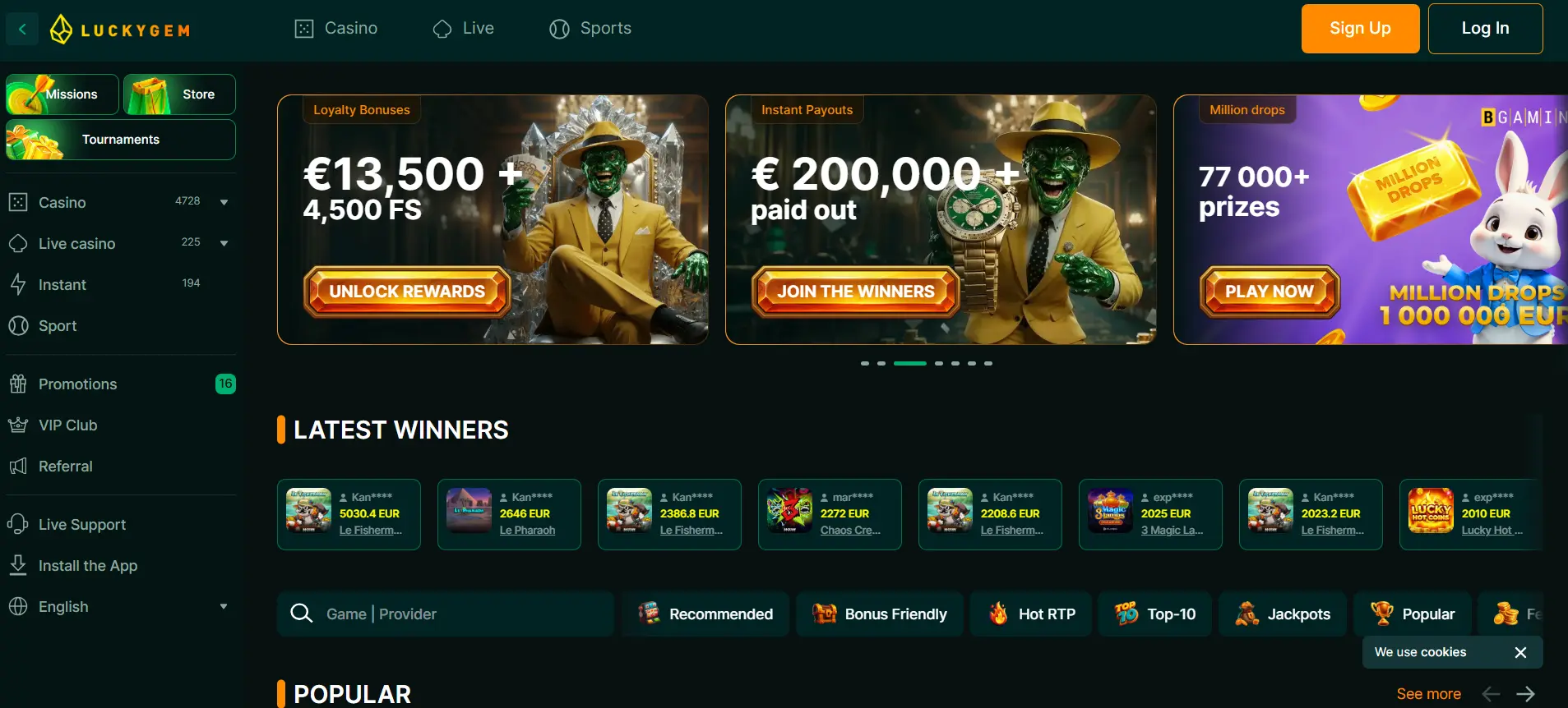Page d'accueil de Luckygem Casino